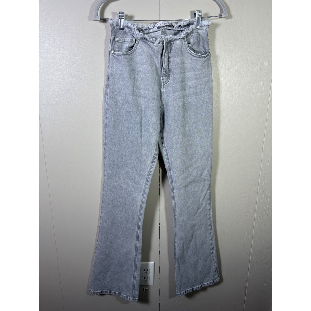 Tinseltown Gray Frayed Paperbag Waist Flare Jeans Size 5 Grunge Indie Sleaze